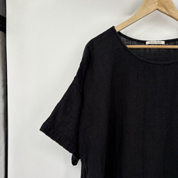 Black Crane Easy Dress Large Lagenlook Artsy Avant Garde Maxi Cotton Gauze Soft - Picture 2 of 8